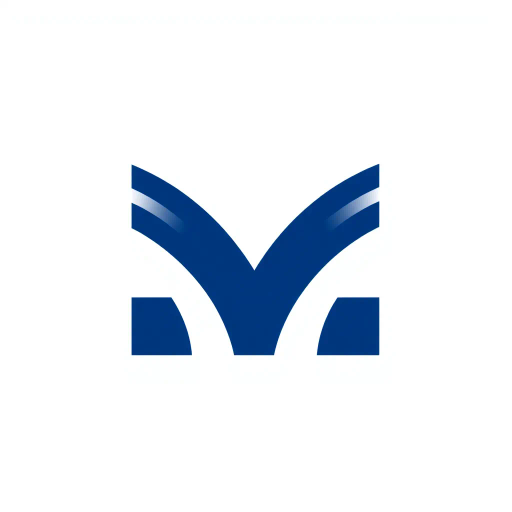 bold letter M, logo design, parallel strokes, subtle taper, upward hierarchy, structured design, solid indigo blue, clean geometric vector, minimalist aesthetic, white background, Bauhaus influence, modern typography, symmetrical composition, negative space, precision, crisp lines, artistic clarity, contemporary art, balanced proportions, graphic design