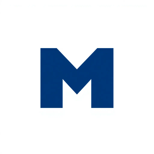 bold letter M, parallel strokes, tapering structure, upward hierarchy, indigo blue, geometric precision, vector design, minimalist aesthetic, structural elegance, balance and symmetry, clean composition, white background, modernist influences, Bauhaus geometry, minimal lines, disciplined form, artistic clarity, abstract representation, modernist abstraction, aesthetic purity, architectural elements, serene yet dynamic, graphic simplicity, precise alignment, tonal contrast, architectural modernism