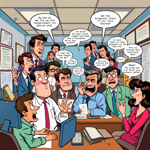 satirical workplace comedy, surreal humor, ensemble cast, bureaucratic chaos, 21st century pop culture, vibrant color palette, exaggerated expressions, dynamic panels, Roy Lichtenstein influences, witty dialogue, mundane office setting, everyday absurdities, overlapping story arcs, exaggerated caricatures, visual puns, contemporary Americana, awkward social interactions, humorous banter, slapstick elements, narrative vignettes, satirical undertones