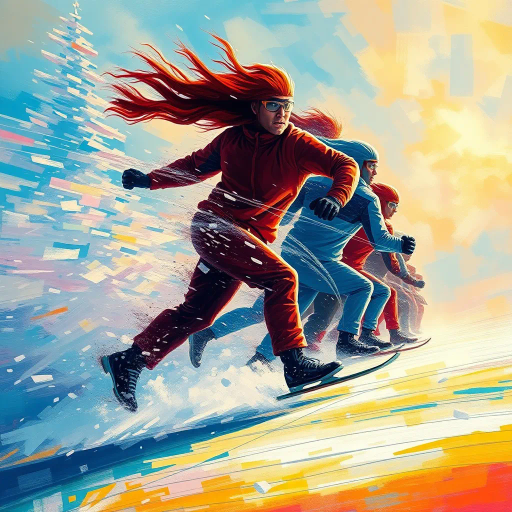 vibrant energy, winter olympics, dynamic motion, frost-covered landscapes, athletes in motion, ice and snow textures, harmonious balance, Renaissance influence, chiaroscuro lighting, vivid winter palette, cultural influences, artistic storytelling, Olympic spirit, synergy of movement, cubist geometry, intricate details, contemporary techniques, expansive scale, intricate line work, frosty textures, Arctic essence, abstract symbolism, historical echoes, radiant compositions