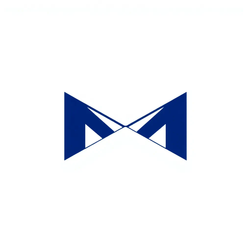 abstract M lettermark, bold design, minimalist aesthetics, modern logo, geometric precision, sharp V convergence, diverging lines, thick diagonal elements, solid indigo hue, striking visual contrast, elegant simplicity, white canvas background, Bauhaus influence, crisp and clean lines, graphic design, contemporary artistry, precise alignment, visual identity, innovative branding, sleek and sophisticated, artistic intent, Claude Garamond, high visual impact, symbolism of unity and balance