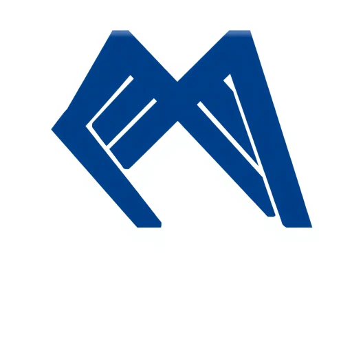 bold letter M logo, parallel strokes, subtly taper, upward hierarchy, structured design, solid indigo blue, clean geometric vector, white background, modern minimalist, Bauhaus influence, precise lines, asymmetrical balance, visual clarity, typographic elegance, dimensional form, sleek aesthetic, contemporary design, harmonious proportions