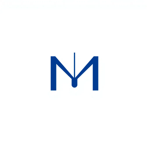 minimalist design, bold letter M, geometric precision, solid structure, small V-shaped connector lines, symbolic tree branches, hierarchical elements, indigo blue color scheme, flat vector art, sleek and contemporary, modern SaaS logo, stark white background, clean lines, corporate elegance, visual hierarchy, innovative branding, connectivity symbolism, abstract representation, adaptive simplicity, digital landscape