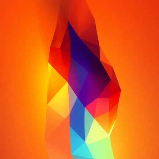 abstract flame, geometric shapes, faceted design, vibrant colors, minimalist composition, glowing embers, polygonal forms, warm hues, dynamic movement, angular lines, modern digital art, ambient lighting, fiery intensity, tessellated patterns, contemporary minimalism, ethereal glow, visual contrast, sleek surfaces, visual harmony