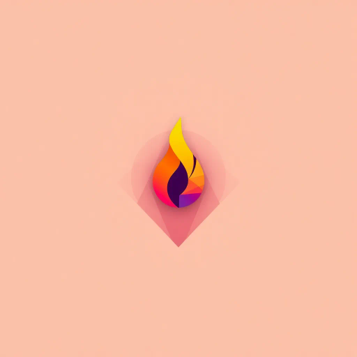 minimalistic, geometric shapes, vibrant colors, soft gradients, angular design, polygonal, abstract flame, warm palette, glowing effect, simplified forms, modern aesthetic, flat shading, contrasting hues, visual balance, dynamic composition, contemporary art, clean lines, symbolic warmth, ethereal glow, luminous intensity, stylized representation