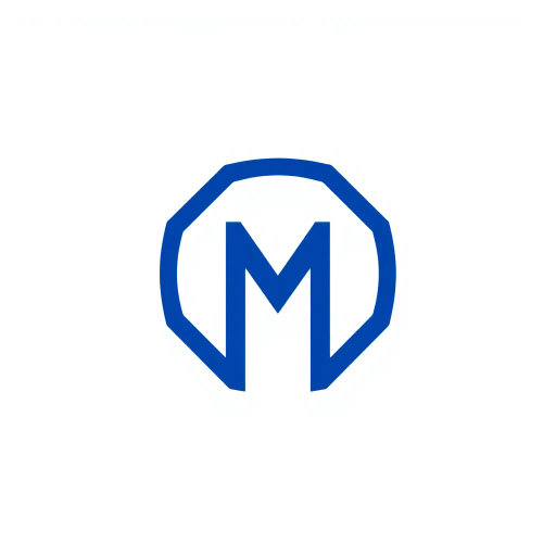 ultra minimalism, bold geometric design, clean lines, solid indigo color, #3D63DD, pure abstract letterform, modern vector aesthetics, white void background, symmetry, simplicity, mid-century modern influences, structural clarity, spatial balance, elegant composition, artistic reduction, iconic branding, visual harmony, shape exploration, vivid indigo contrast, negative space utilization, M letterform essence, Bauhaus influences, minimalist typography, radial symmetry, artistic abstraction, contemporary design, visual purity, iconic simplicity