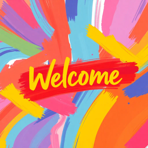 modern greeting, warm welcome, vibrant colors, digital brushwork, abstract background, uplifting emotion, friendly composition, contemporary style, playful texture, dynamic movement, primary colors, positive atmosphere, fluid shapes, inspired by pop art, cheerful interaction