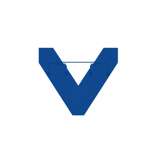 minimalism, bold letter M, geometric abstraction, solid form, small V-shaped connectors, branching tree structure, hierarchies, indigo blue, flat vector design, clean modern aesthetic, SaaS branding, white background, Bauhaus influence, contemporary graphic design, clean lines, precision, balance and symmetry, corporate identity, abstract symbolism, visual clarity