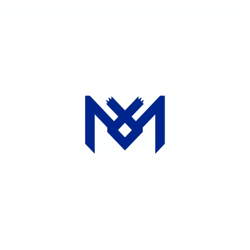 minimalistic logo design, M logo, geometric shape, perspective convergence, depth illusion, hierarchy representation, solid indigo blue color, modern technology aesthetics, flat vector style, clean lines, precision, white background contrast, simplicity, corporate identity, futuristic feel, innovative design, visual balance, sleek and refined, contemporary appeal, creativity in simplicity, artistic symmetry