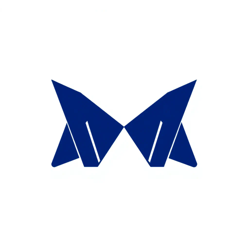 abstract M lettermark, bold design, minimalist aesthetics, modern logo, geometric precision, sharp V convergence, diverging lines, thick diagonal elements, solid indigo hue, striking visual contrast, elegant simplicity, white canvas background, Bauhaus influence, crisp and clean lines, graphic design, contemporary artistry, precise alignment, visual identity, innovative branding, sleek sophistication, artistic intent, Claude Garamond, high visual impact, symbolism of unity and balance, modernism, visual expression, abstract geometry, balanced composition, cultural aesthetics
