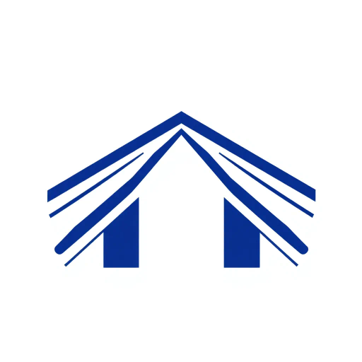 geometric M lettermark, bold vertical strokes, angled V-shaped bridges, hierarchy, solid indigo blue, minimalism, flat vector design, clean white background, modern typography, precision, simplicity, strong visual identity, abstract representation, corporate branding, bold lines, negative space, symmetrical composition, Bauhaus influence, contemporary design