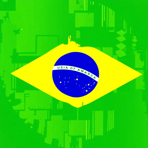 Brazilian flag, vibrant colors, modern digital interpretation, geometric shapes, vivid green, deep yellow, midnight blue, iconic symbolism, cultural pride, Henri Matisse influence, abstract representation, energy and movement, tropical essence, contemporary twist, luminosity, dynamic composition, national identity, artistic expression, unity and diversity, celebration of heritage, bold contrasts, visual impact, conceptual artistry, emotive design