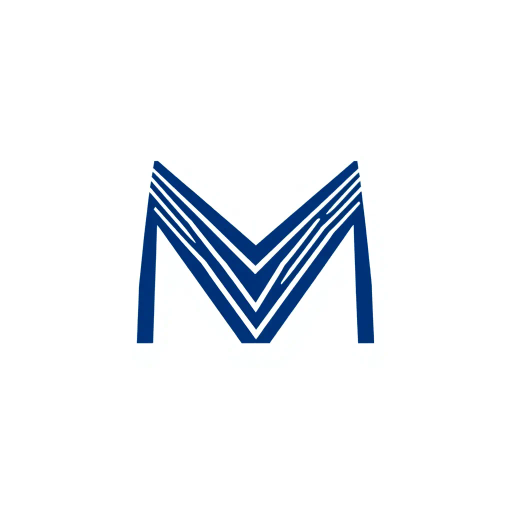 bold letter M, parallel strokes, tapering structure, upward hierarchy, indigo blue, geometric precision, vector design, minimalist aesthetic, structural elegance, balance and symmetry, clean composition, white background, modernist influences, Bauhaus geometry, minimal lines, disciplined form, artistic clarity
