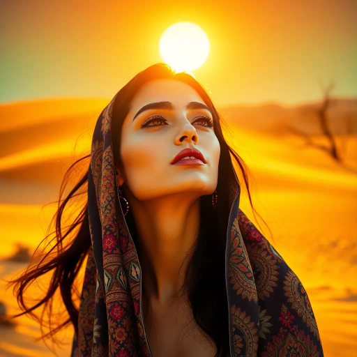 captivating allure, Arab beauty, Henri Matisse-inspired, modern elegance, desert oasis backdrop, golden hour lighting, vibrant colors, intricate patterns, delicate textures, sun-kissed skin, exotic allure, cultural richness, flowing lines, sensual movement, warm tones, harmonious composition, romantic ambiance, visual poetry, timeless grace, artistic expression, enchanting aura, seductive composition, ethereal mood, desert mirage, exotic elegance, artistic flair, Arabic cultural motifs, visual poetry, captivating portraits, seductive composition, Henri Matisse influence, golden light