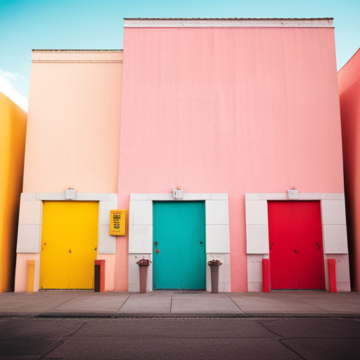 pastel, nostalgia, symmetry, whimsical, Wes Anderson, color blocking, vintage, retro, 1960s, quirkiness, whimsy, melancholy, surrealism, monotone, whimsical architecture, theatrical lighting