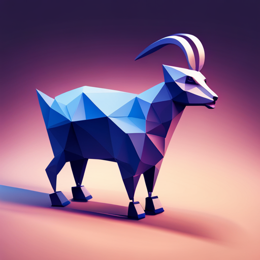 geometric shapes, vector, 3D modeling, low-poly, futuristic technology, artificial intelligence, small robot, goat features, abstract