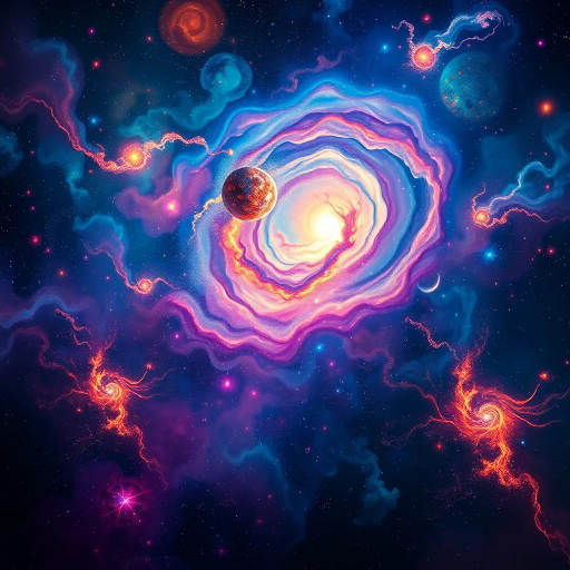 vast cosmos, celestial bodies, nebulae, Vincent van Gogh influence, surrealistic dreamscape, vibrant colors, luminescent, chiaroscuro lighting, ethereal beauty, infinite scale, swirling galaxies, star clusters, cosmic dust, deep space mystery, futuristic elegance, science fiction allure, awe-inspiring vision, cosmic perspective, endless vastness, universe exploration, iridescent hues, cosmic tapestry, ethereal patterns, transcendent ambiance, astral brilliance, visionary realm