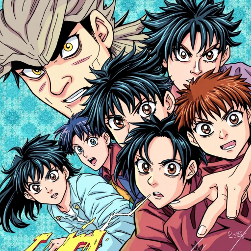 dynamic characters, intricate storylines, vibrant colors, expressive eyes, Japanese influence, manga artists like Rumiko Takahashi, bold lines, dramatic angles, emotional depth, intricate backgrounds, storytelling, cultural motifs, fantasy elements, youthful energy, cel shading, high contrast, action-packed scenes, panel composition, movement and motion, contemporary setting, exploration of themes, character development, symbolic imagery, dialogue-driven, rich textures