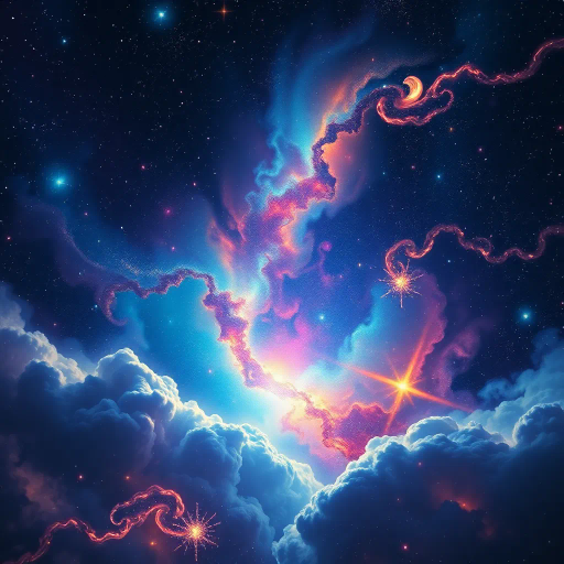 cosmic expanse, starry void, celestial bodies, nebula clouds, luminescent galaxies, swirling energies, ethereal light, dreamy stardust, vibrant cosmic palette, kaleidoscope of colors, Carl Sagan inspiration, Vincent van Gogh influence, surrealistic dreamscape, chiaroscuro lighting, radiant bursts, cosmic wonder, interstellar exploration, futuristic elegance, visionary science fiction, cosmic harmony, stellar artistry, expansive horizons, infinite universe, awe-inspiring vision, cosmic perspective, celestial patterns, mysterious depths, cosmic tranquility, science fiction allure, astral phenomena, swirling galaxies, space-time continuum, endless vastness, universe exploration