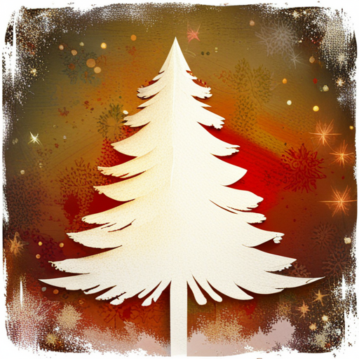 Christmas tree, white background, textured canvas, oil vintage, photographic, symbolic, warm lighting, composition, colors, traditional holiday, nostalgia, family gathering, festive spirit, detailed ornaments
