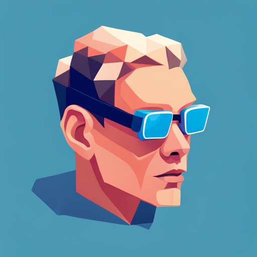 Isometric, polygonal, plastic, robot, artificial intelligence, sunglasses, white background