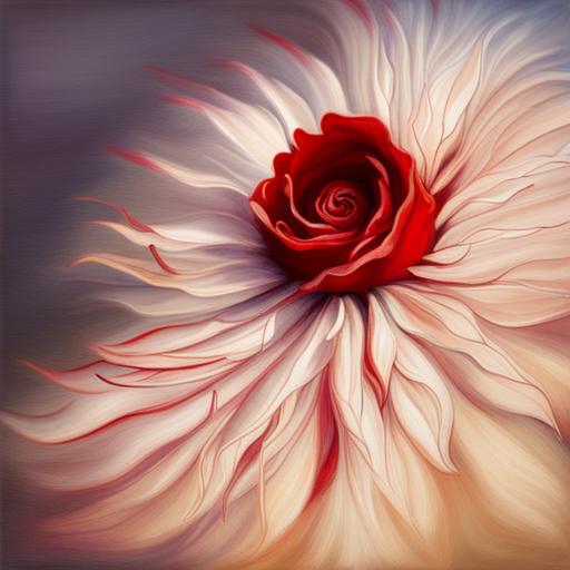 delicate, petals, thorns, emotional symbolism, warm lighting, chiaroscuro, impressionism, fragility, beauty, red, life cycle, nature, art nouveau