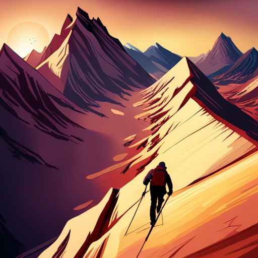 dramatic summit ascent, determination, struggle, nature conquer, perilous heights, mountain range, textured rocks, snowy peaks, wind-swept banners, rugged terrain, high-altitude climbers, epic struggle for survival, camera angles, dynamic perspectives, immersive saturation, intense lighting, breathtaking composition, sweeping vistas, powerful symbolism, heart-pounding tension, vertiginous stillness