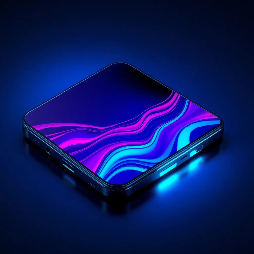futuristic smartphone design, sleek curves, vibrant OLED display, cutting-edge technology, minimalist aesthetic, high gloss finish, Bauhaus influences, cyberpunk hues, neon lights, interactive holograms, dynamic user interface, ergonomic structure, Jean-Michel Basquiat inspiration, electric blue accents, avant-garde tech, digital era innovation, virtual connectivity, seamless integration, ultra-thin profile, contemporary digital communication, abstract geometry, modernism, digital futurism, illuminated surfaces, cross-disciplinary artistry, high-tech elegance, visual ergonomics, luminous accents, spatial fluidity, ultramodern aesthetics