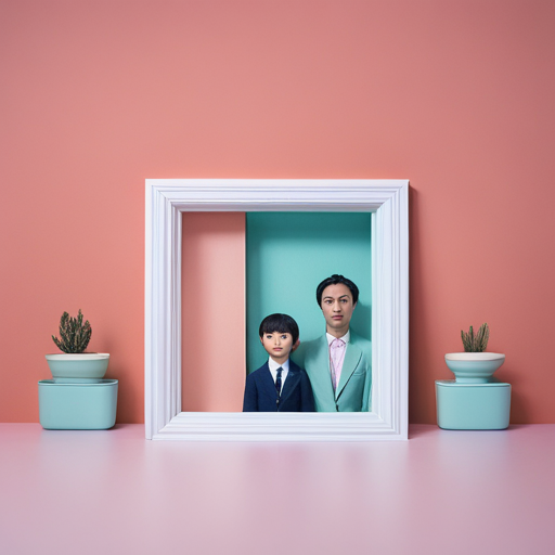 pastel colors, symmetry, minimalism, quirky, quirky characters, low depth of field, whimsical, dollhouse aesthetic, clean and stylized framing, visual storytelling, dry humor