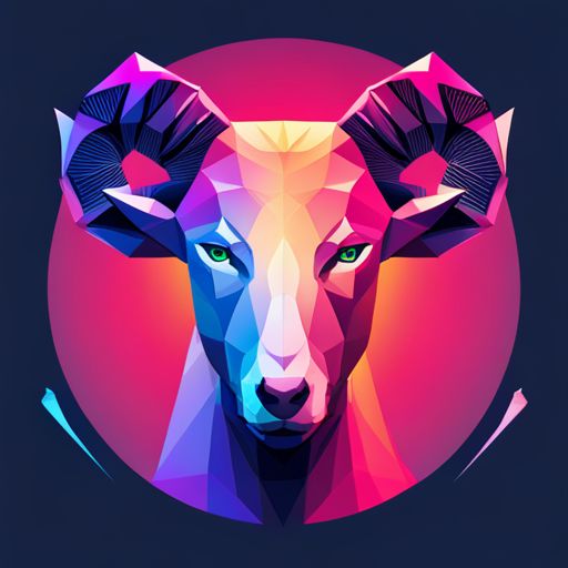 minimalist, geometric shapes, vibrant colors, vector graphics, mechanical, futuristic, robotics, animal, goat, glitch art, abstract, cyberpunk