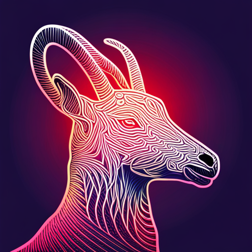 geometric abstraction, vector art, robotic goat, futuristic, AI, neon colors, mathematical precision, circuit-like patterns, mechanical engineering, cybernetic organism, digital textures