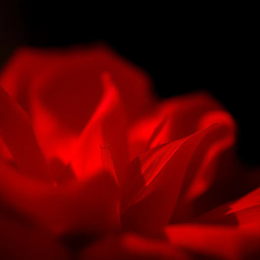 romanticism, delicate red petals, macro close-up, emotional symbolism, thorns, vibrant nature, fragility and beauty, life cycle, impressionist still-life, chiaroscuro, soft-focus bokeh, warm lighting, elegant contrast, art nouveau influence, texture detail, vibrant red, symbolic expression, romantic essence, nuanced shapes, visual narrative, artistic intent, dramatic composition