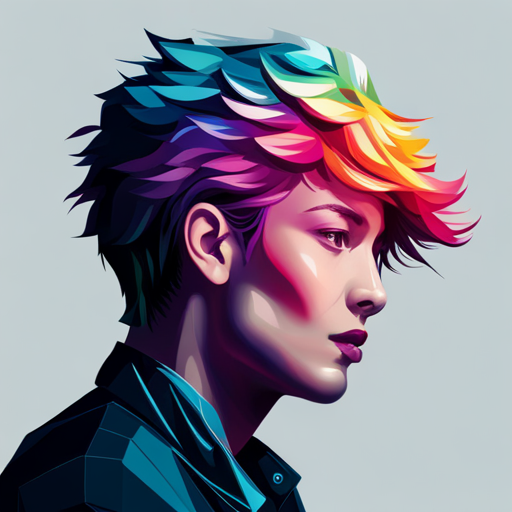 vector art, animal-human hybrid, technology, futuristic, geometric, abstract, neon colors, glitch art, motion blur, cybernetic, robotic, AI