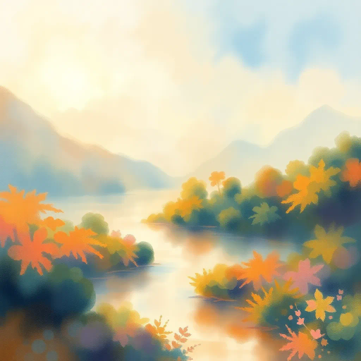 harmony, tranquility, serene landscapes, ethereal beauty, Claude Monet, impressionist influences, soft pastels, warm sunlight, flowing textures, organic shapes, peaceful mood, nature's embrace, gentle watercolor techniques, expansive vistas, natural elements, lush foliage, gentle reflections, calm atmosphere, delicate brushstrokes, vibrant hues, immersive experience