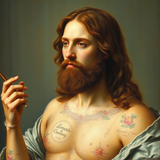 Leonardo da Vinci, Renaissance, chiaroscuro, intricate details, harmonious balance, classical influence, vibrant yet muted tones, dynamic composition, sfumato, human anatomy studies, visionary genius, timeless elegance, ethereal ambiance, inventive spirit, meticulous craftsmanship, historical context, fine brushwork, iconic masterpieces, artistic legacy, atmospheric depth, genius loci