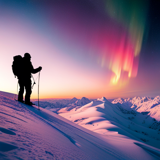 adventurous explorers, vast icy landscapes, snowy terrain, bitter cold winter, snow-capped mountains, heavy snowfall, polar bears, aurora borealis, trekking poles, sleds, survival gear, expedition, determination, courage, endurance