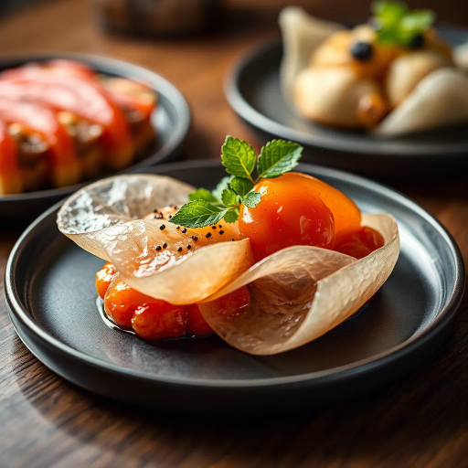 hyper-realistic, culinary artistry, vibrant colors, succulent textures, food photography, gourmet presentation, chiaroscuro lighting, rich detail, natural composition, culinary textures, glossy surfaces, nuanced hues, modern aesthetic, exquisite plating, artisanal craftsmanship, gourmet indulgence, food as art, visual feast, sumptuous presentation, high contrast, appetizing visual, culinary elegance, Vermeer influence, artistic richness, stylistic finesse, contemporary flair, textural harmony, elegant framing, dramatic contrasts, visual temptation