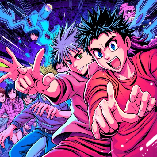 manga, vibrant colors, dynamic poses, detailed linework, expressive characters, dramatic lighting, Japanese influence, Shonen style, cell shading, youthful energy, panel composition, action sequences, storytelling, emotional depth, modern manga artists, cultural themes, imaginative worlds, bold outlines, captivating narrative