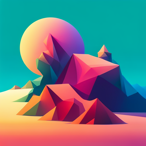 vector, generative art, minimalism, geometric shapes, polygons, bright colors, digital, 3D modeling, exploration, iconography