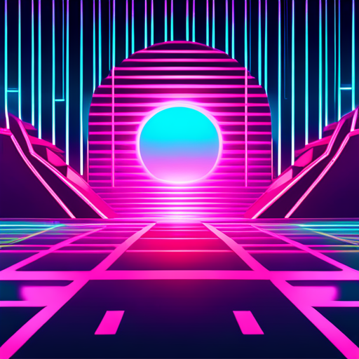 retro-futurism, vector-art, abstract, pastel-colors, futuristic, technology, sci-fi, 80s, digital, neon-lights, chrome, neon-pink, vaporwave, 80s-horror, dystopian-future, glitch-art, cyberpunk, geometric shapes, neon-signage