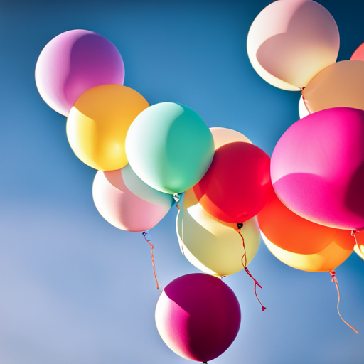 colorful balloons, floating in the sky, vibrant, joyful, celebration, party, whimsical, surreal, dreamlike, fantasy, fantasy-art, soft pastel colors, playful, cheerful, movement, organic shapes, transparent, light, shadows, surreal, dreamlike, floating, whimsical, fairytale, imagination, magical-realism, soft-lighting, vibrant-colors, wonder, ethereal, fantasy-world, surrealism, childhood, joy, happiness, colorful, festive, celebration, floating, air-filled, rubber, helium, round, cheerful, party, joy, playful, vibrant, whimsical, ephemeral, light, buoyant, delicate, fun, decorations, vibrant colors, floating, cheerful, celebration, joyous, whimsical, childhood memories, summer, outdoor, sky, clouds, sunny day, playfulness, festive, party, happiness