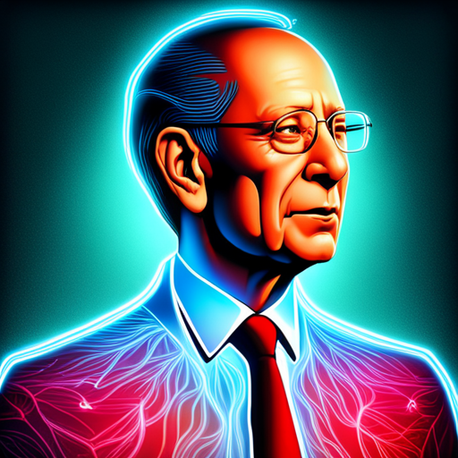 neon colors, futuristic technology, artificial intelligence, machine consciousness, cybernetic enhancements, Ray Kurzweil, transcending humanity, digital singularity, exponential growth, mind uploading, nanorobots, neural networks, virtual reality, augmented reality, post-human evolution
