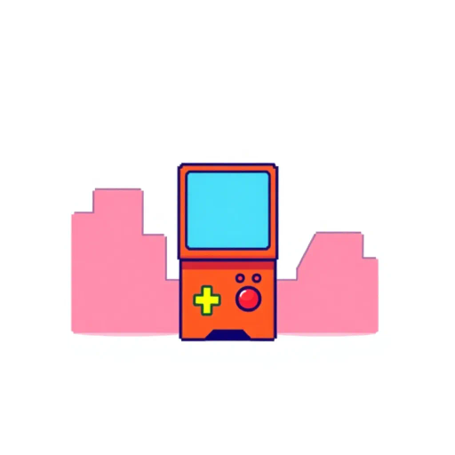 minimalistic, pixelated design, retro video game aesthetics, vibrant colors, iconic representation, grid-based composition, limited color palette, nostalgic feel, classic arcade, clean lines, simplified shapes, low-resolution, creative abstraction, engaging simplicity, cultural nostalgia, early gaming era, bold outlines, diagrammatic structure, symmetrical balance, playful geometry