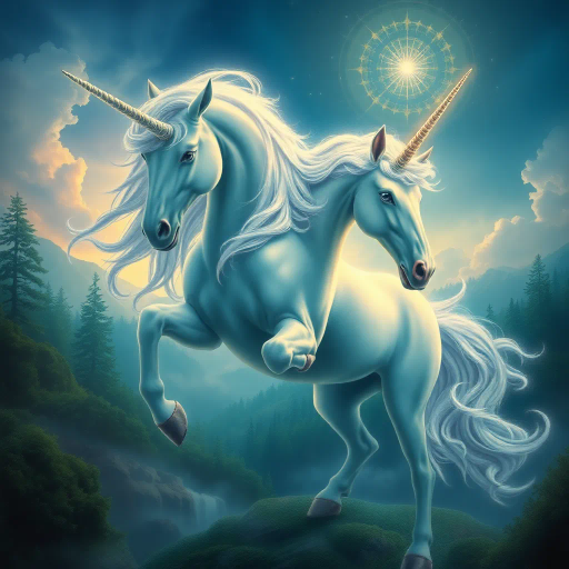 majestic unicorn, ethereal presence, luminous glow, Jean-Baptiste Monge, surreal landscapes, mythological creature, iridescent mane, otherworldly aura, verdant forest, twilight hues, shimmering light, Celtic folklore, intricate details, dreamlike atmosphere, enchanted essence, mystical symbolism, Renaissance revival, celestial essence, Baroque drama, soft pastel palette, enchanting gaze, flowing lines, magical realism, mythical narrative, ethereal vision, mystical forests, whimsical dreamscape, mythic elegance, spiritual fantasy, fantasy enchantment, allegorical presence, Renaissance artistry, Romantic inspiration, cosmic radiance