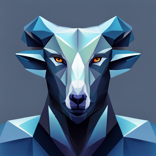 Abstract art, vector graphics, low poly, geometric shapes, small animals, goats, antlers, robots, cybernetic beings, futuristic, sci-fi, metallic textures, synthetic materials, sharp lines, shadows and highlights, minimalism, 3D modeling, volumetric forms, digital medium, contrast, symmetrical compositions, repetition