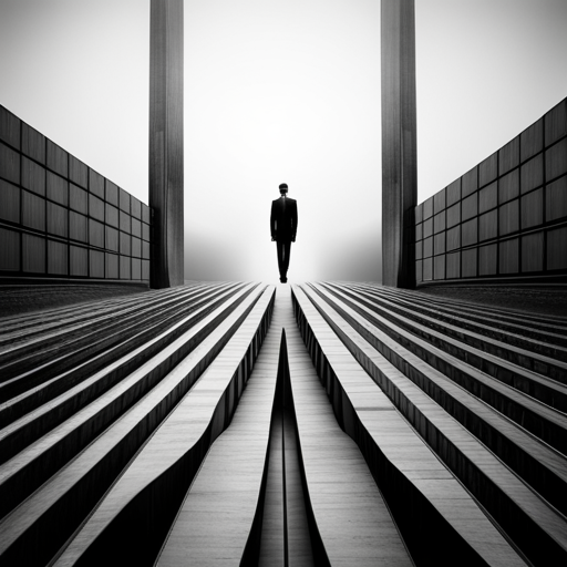 Minimalism, geometric shapes, negative space, monochromatic, contrast, symmetry, simplicity, line quality, symbolism