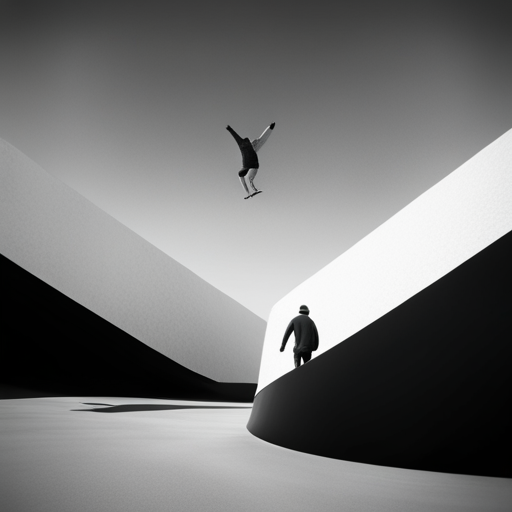 surrealism, winter, playful, grayscale, graphical, Arctic animals, animation, looping, ice skating, sliding, comedy