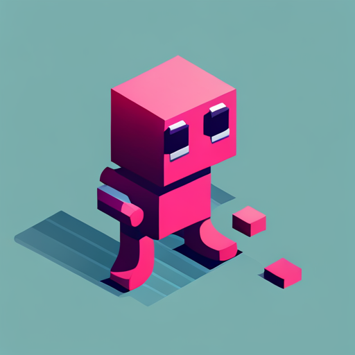 isometric perspective, plastic materials, bot, app mascot, geometric shapes, vibrant colors, low poly technique, scale, pop art, digital medium