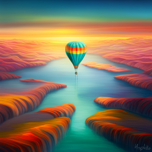 dreamlike landscape, whimsical hot air balloon, surreal atmosphere, fantasy elements, imaginative composition, fantastical perspective, magical realism, floating sensation, colorful palette, otherworldly adventure, ethereal lighting, vibrant colors, large scale