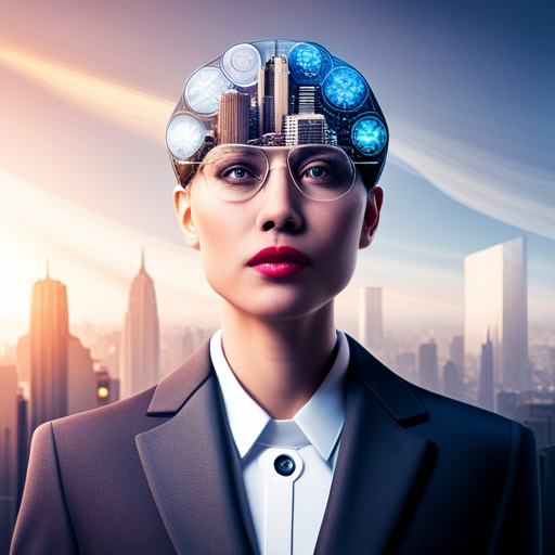 cybernetic implants, augmented reality, automation, work-life balance, telecommuting, virtual collaborations, machine learning, robotics, futuristic skyscrapers, sustainability, hyperconnectivity, data visualization